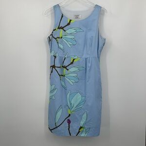 Marimekko Anthropologie cotton shift dress blue floral print sleeveless 12